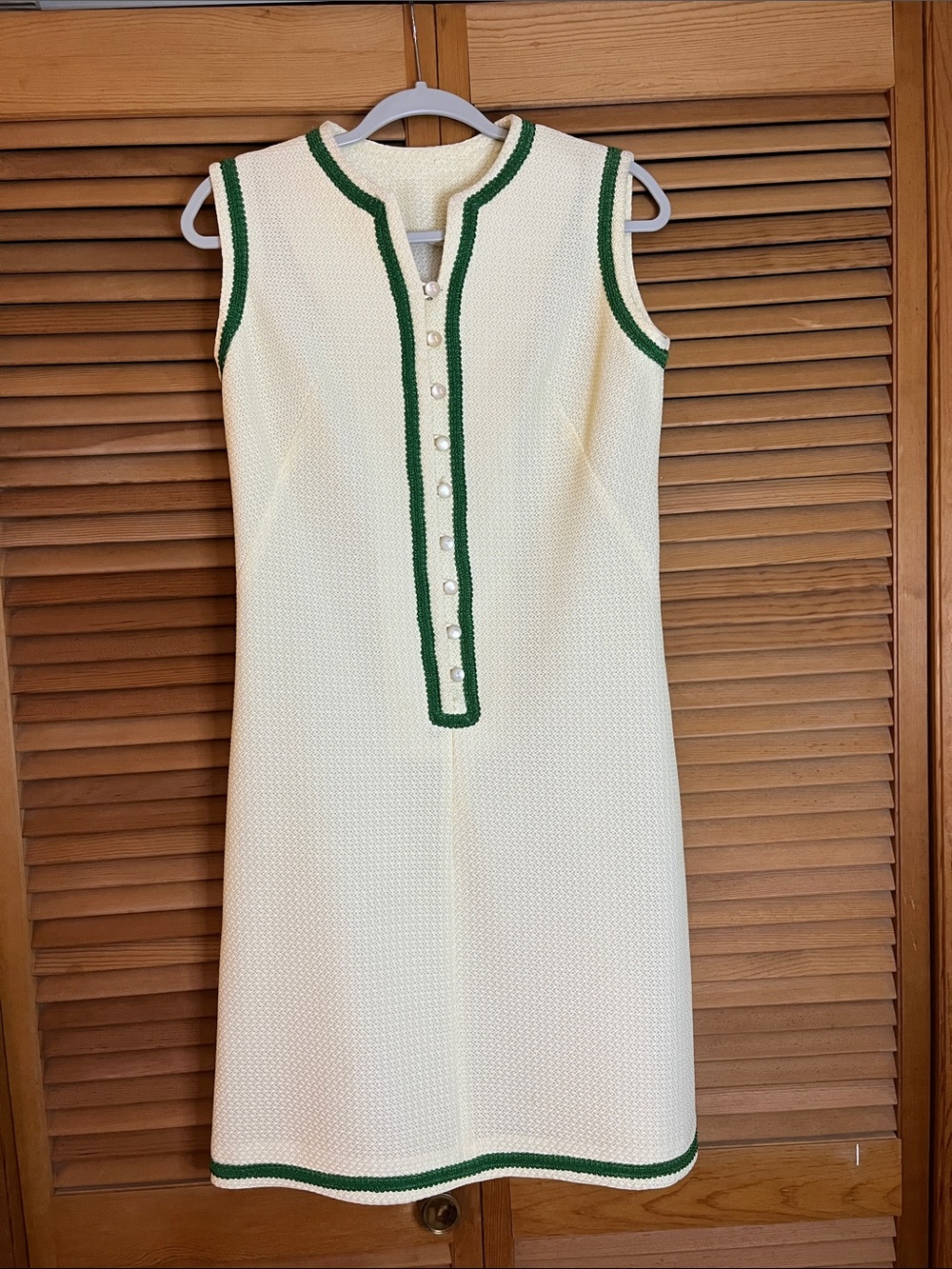 Yellow Sleeveless Shift Dress with Green Trim